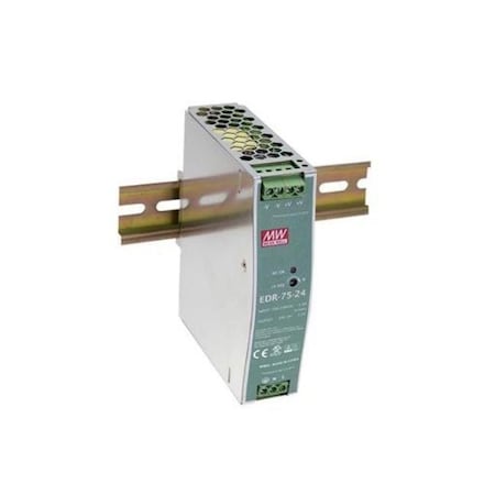 Meanwell Power Supply, 90 to 264V AC, 24V DC, 75W, 3.2A, DIN Rail EDR-75-24